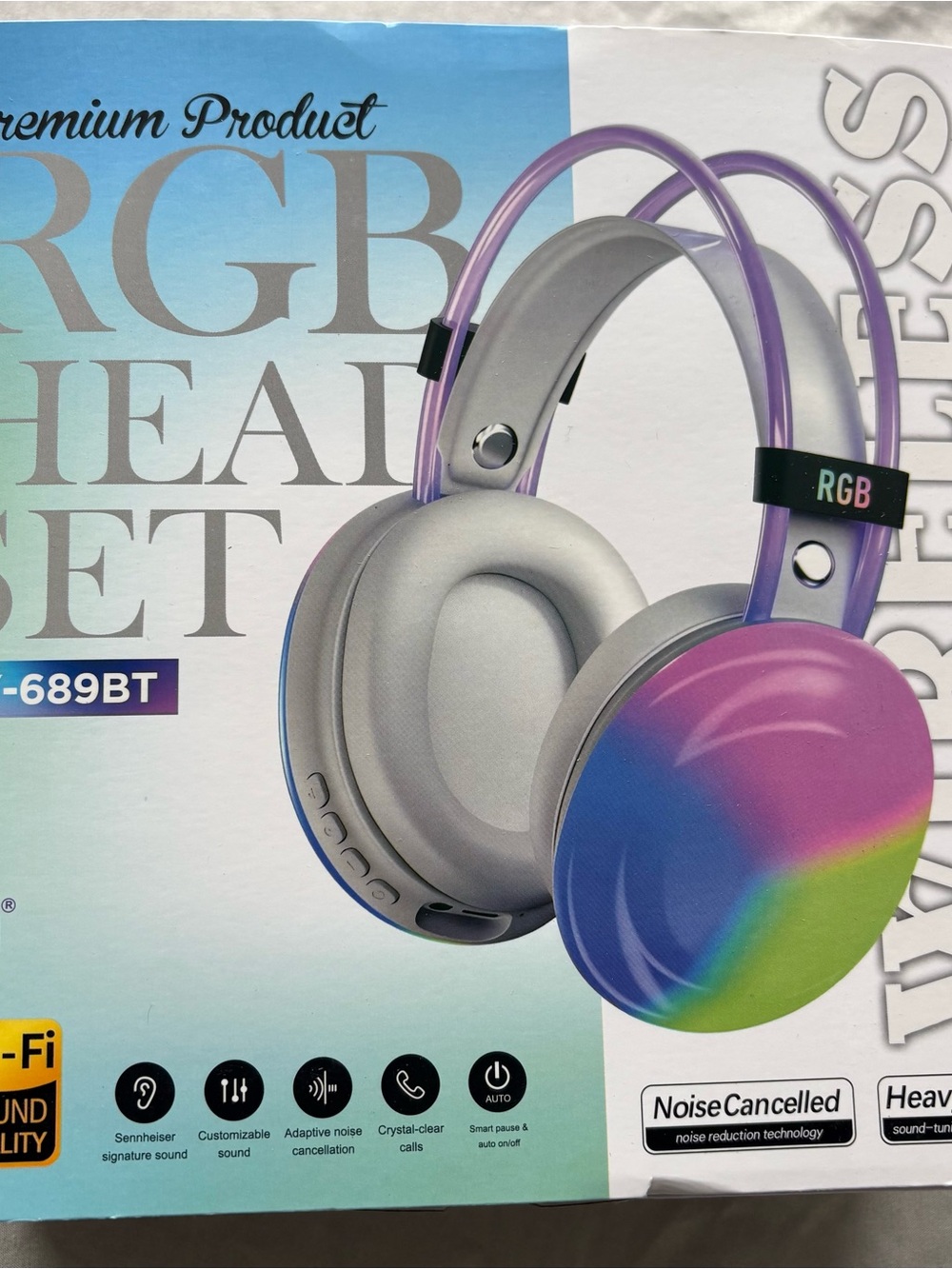 RGB Wireless Over-Ear Headphones — Black with Purple/Blue/Green Accents